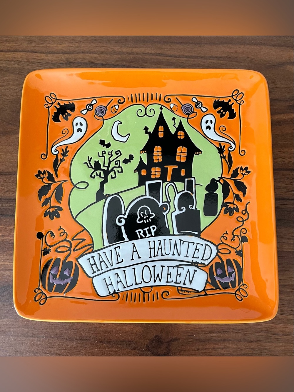 Halloween Haunted House Decorative Square Plate
